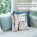Abstract art plush pillow cover on sofa, text: Soft & Skin-friendly pillow case in your Living Room