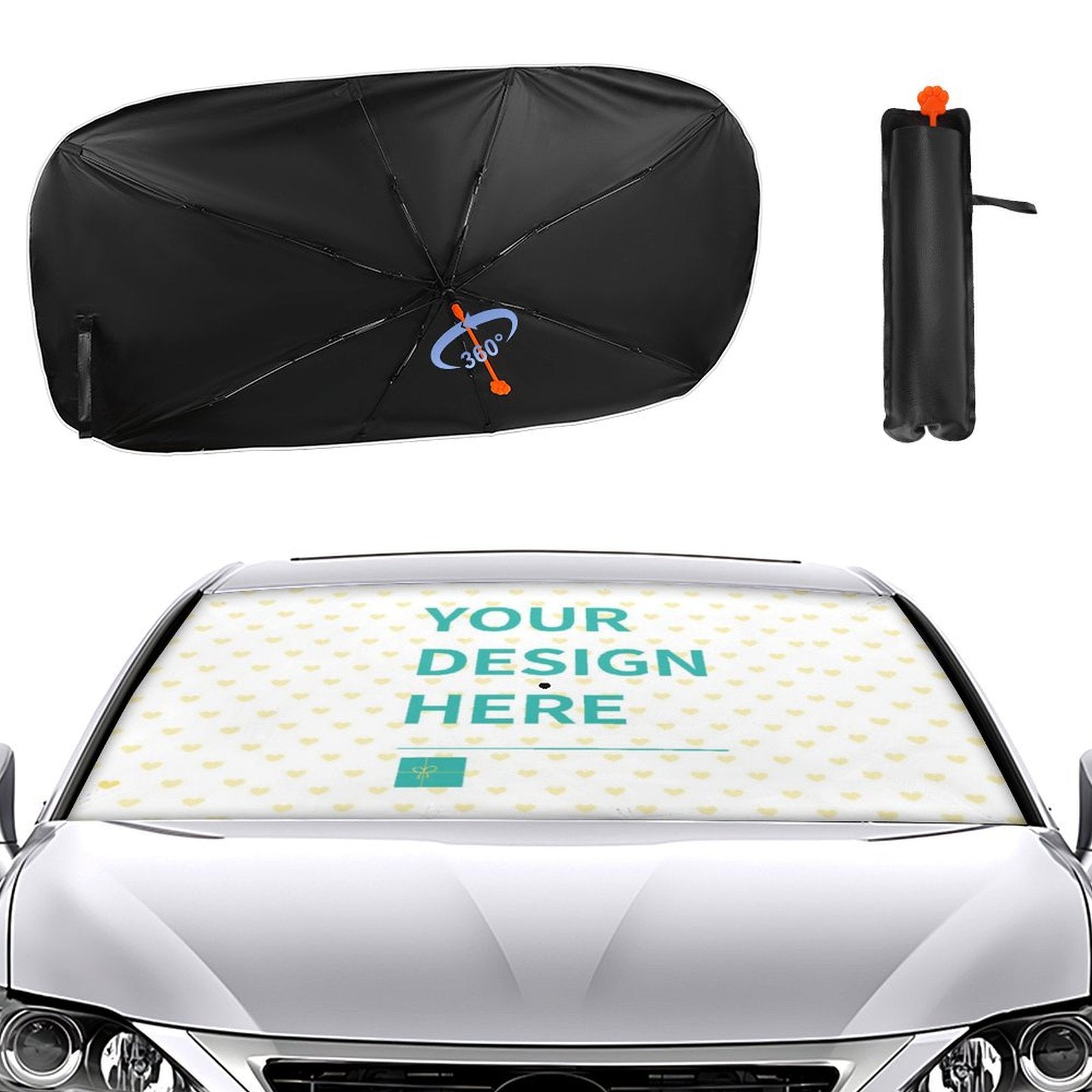 Custom car windshield sun shade umbrella with personalized design, black PG cloth sunshade, front windshield sun visor