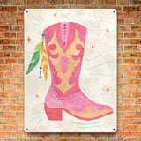 Pink cowgirl boot metal sign decor, home office decor, made in USA, wall art