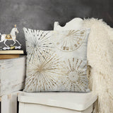 Decorative plush pillow cover with gold abstract burst design. Soft, cozy pillow for sofa and couch, ideal for living room.