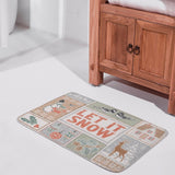 Coral velvet 'LET IT SNOW' bath rug with winter pattern for bathroom or kitchen decor, non-slip