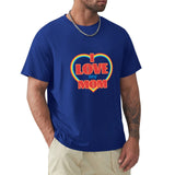 Men's blue cotton crew neck t-shirt with 'I Love My Mom' design, MyArtsyGift apparel, perfect gift.