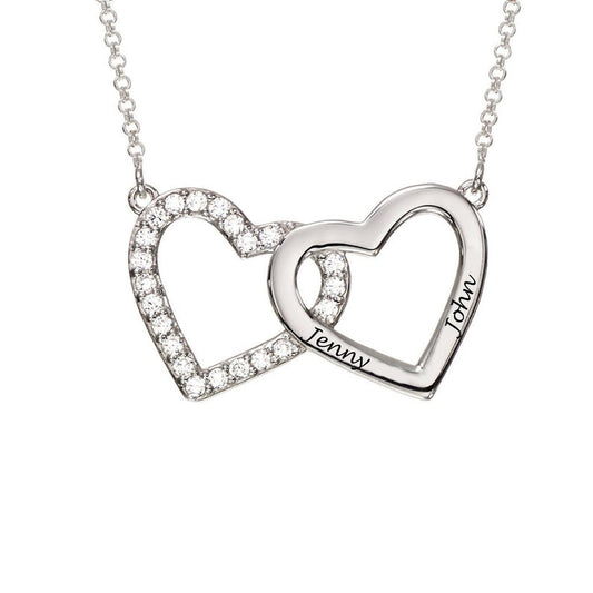 MyArtsyGift - Custom Plated Necklaces for Lover Personalized Interlocking Double Heart Diamond Necklace