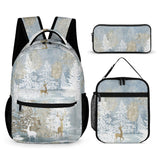 Customizable pencil case set with winter forest design: backpack, lunch bag, and pencil case