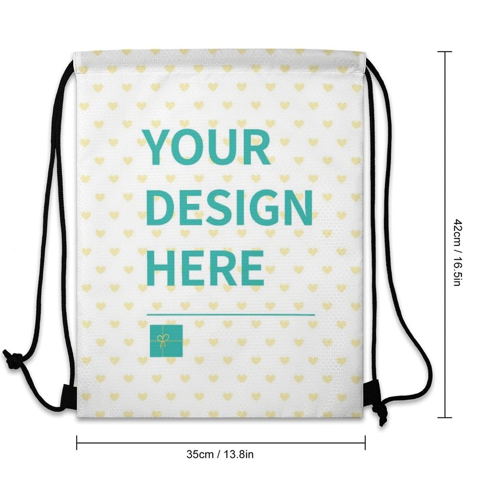 Personalized drawstring backpack, white honeycomb fabric with heart pattern, custom design