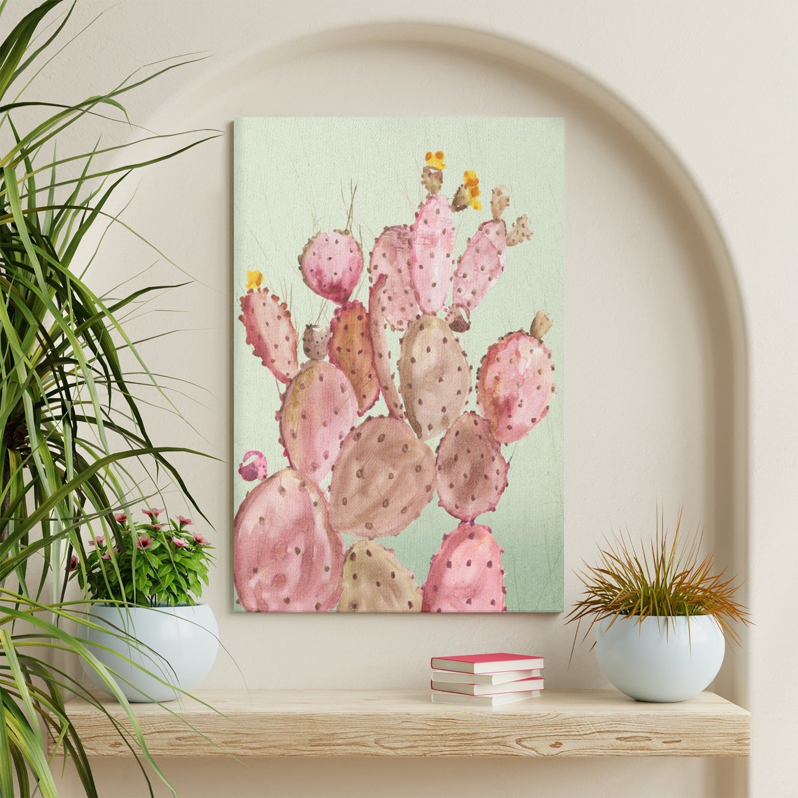 Pink cactus wall art canvas painting for home decor