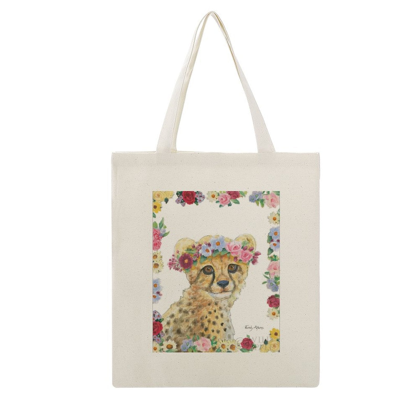 Personalized Canvas Tote Bag with Cheetah Design and Flower Frame