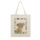 Personalized Canvas Tote Bag with Cheetah Design and Flower Frame