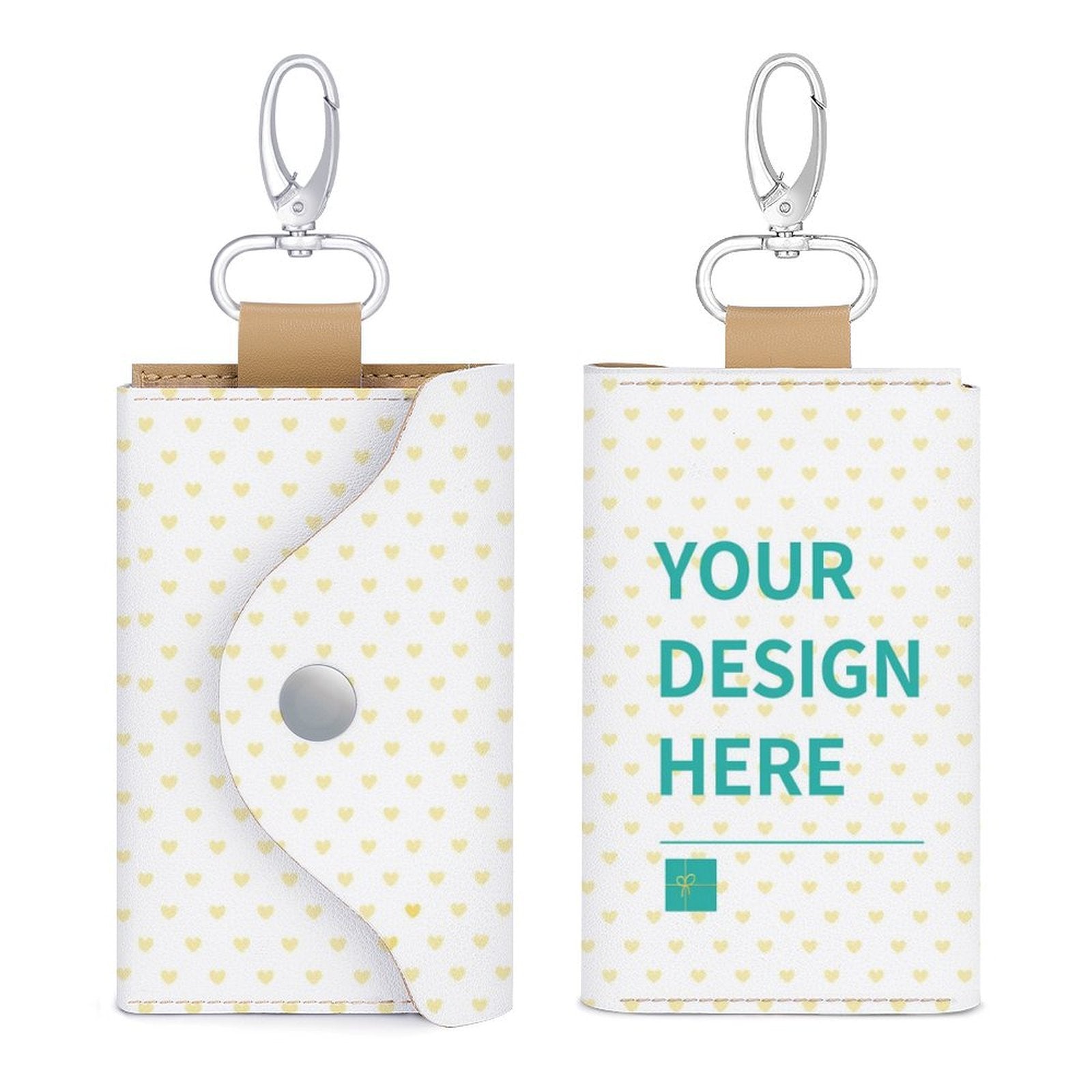 Personalized Leather Keybag with custom design option. Double-sided PU leather key holder for men and women.