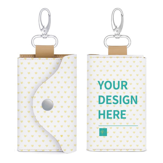 Personalized Leather Keybag with custom design option. Double-sided PU leather key holder for men and women.