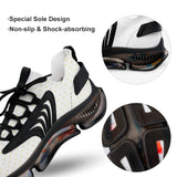 Men's custom running shoes with white Flyknit, black TPU accents, and sole design for sports