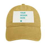 Customizable mustard baseball cap with 'YOUR DESIGN HERE' design, perfect for personalized gifts