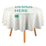 Customizable round tablecloth with heart pattern, perfect for dining or events. Featuring "DESIGN HERE" option.