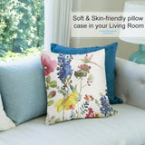 Plush pillow cover with watercolor floral and hummingbird design, living room decor. Soft and skin-friendly.