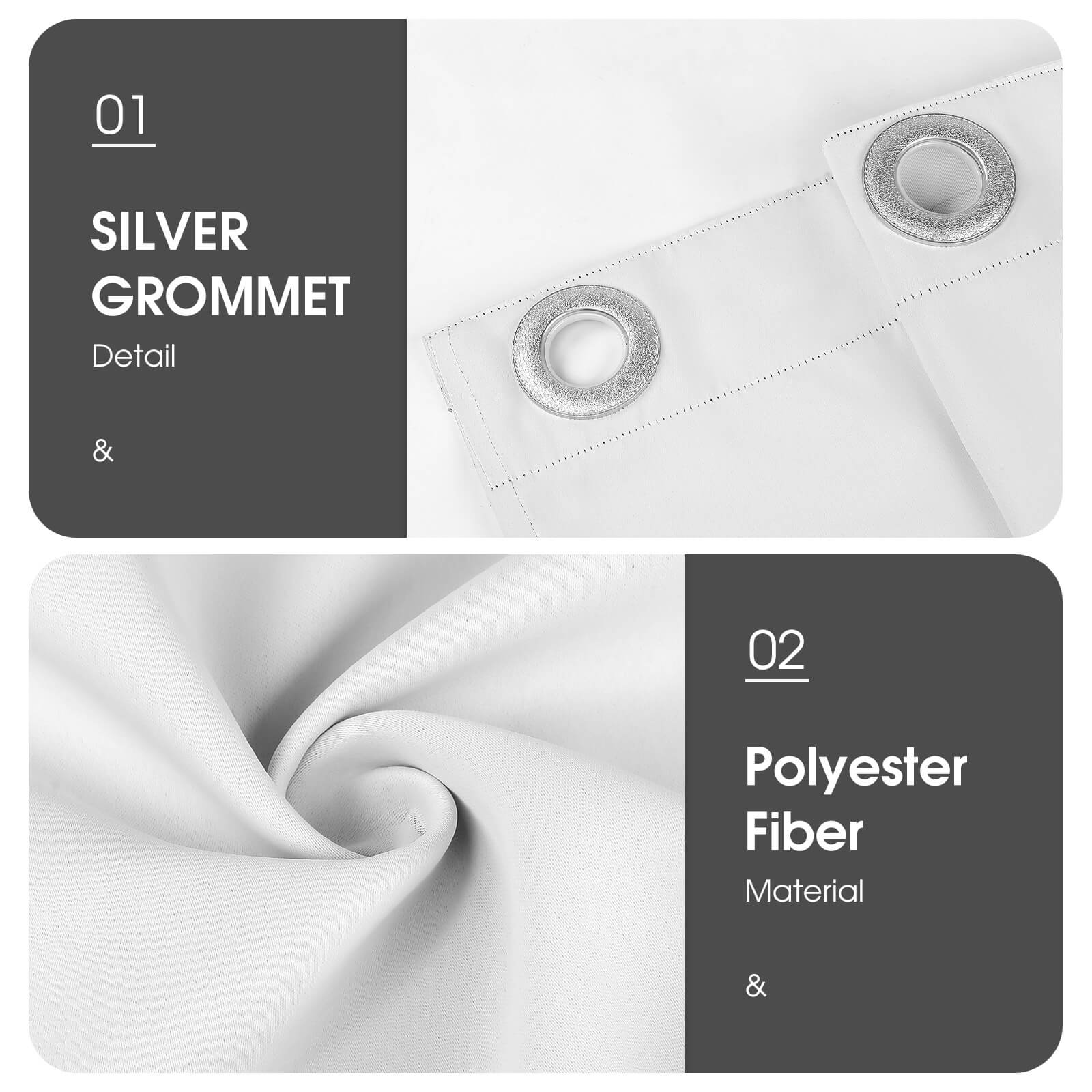 White polyester curtain valance with silver grommets, perfect for kitchen, living or dining room.