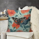 Linen throw pillow case with Academia Moth design, home decor accent for living room or bedroom, made in USA