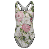 Floral one-piece swimsuit with pink roses, women's swimwear available at MyArtsyGift