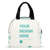 Customizable insulated lunch bag with heart pattern. Perfect for work, travel, and school. Your design here.