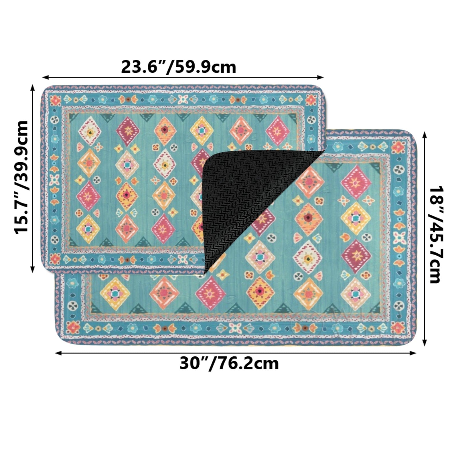 Teal My Life entrance door mat with diamond pattern and dimensions, suitable for indoor or outdoor use