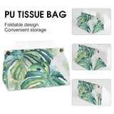 PU tissue box cover with monstera leaf print, foldable design, perfect for bathroom, bedroom or office