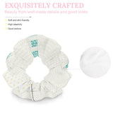Custom scrunchie, white polyester fabric with yellow polka dots, 'DESIGN HERE' text, comfortable hair tie