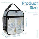 Kids' insulated lunch bag with winter forest design, waterproof material, and deer pattern; part of MyArtsyGift backpack set.