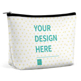 Custom Makeup Bag with 'Your Design Here' in white PU material. Personalized Cosmetic Bag for Women.