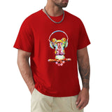 Men's red short sleeve t-shirt with colorful frog art design, comfortable cotton tee, MyArtsyGift