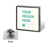 Custom square alloy lapel pin: 'YOUR DESIGN HERE', personalized for shirt, jacket, or business.