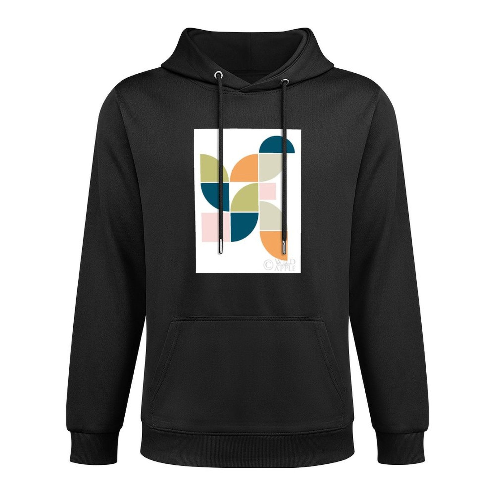 Men's black Stick Hooded Sweatshirt with mid-century geometric design by Wild Apple, comfortable, Made in USA