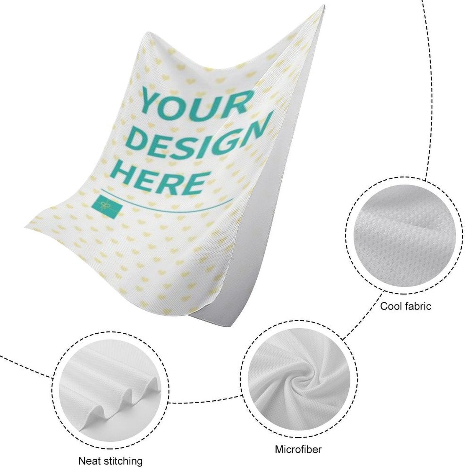 Customizable quick-dry travel towel with cool fabric, your design here text and microfiber material for swimming and fitness