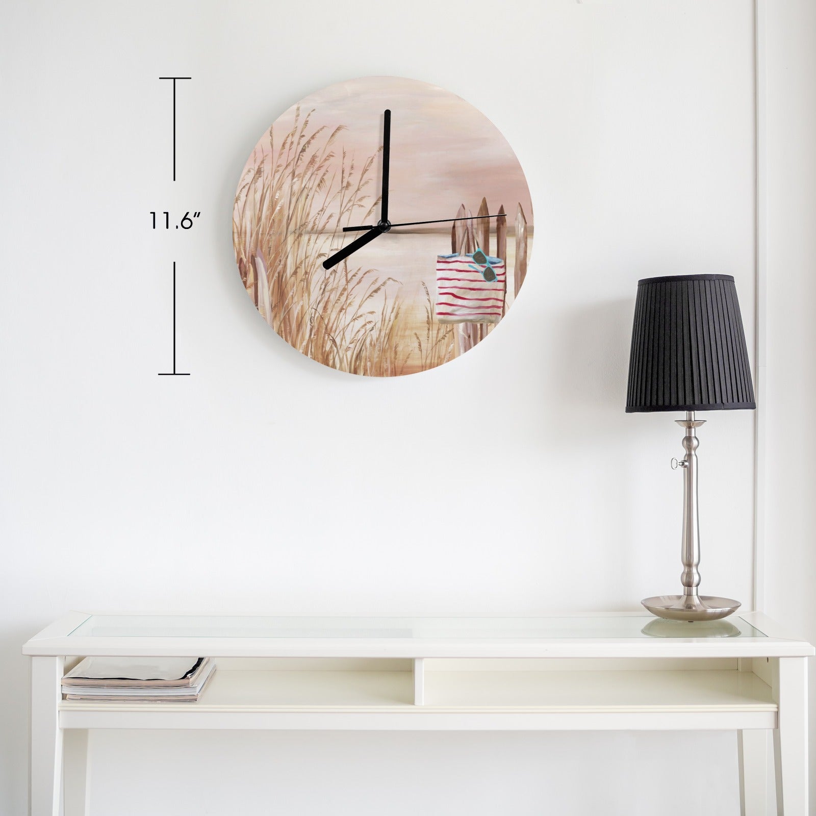 MDF wall clock with beach scene decor for living room, kitchen or office, 11.6 inches