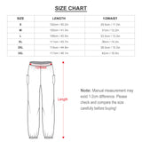 Size chart for custom sports pants for women, including waist and length measurements for sizes S-3XL, with buying advice.