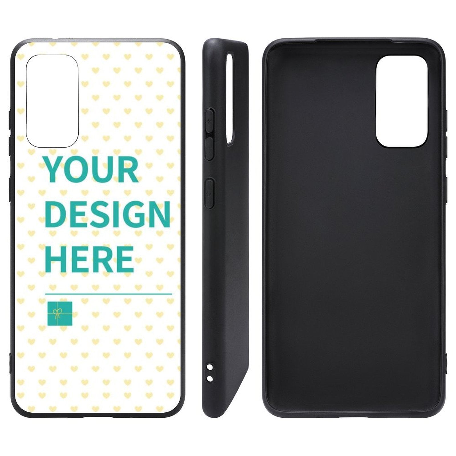 Samsung phone case with YOUR DESIGN HERE design, shockproof TPU, MyArtsyGift.com, black