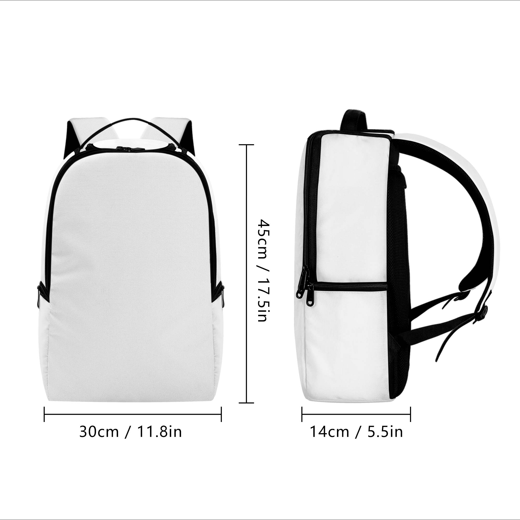White Ben Heine Lion Chain Backpack dimensions, 45cm high, 30cm wide, black accents, school bag