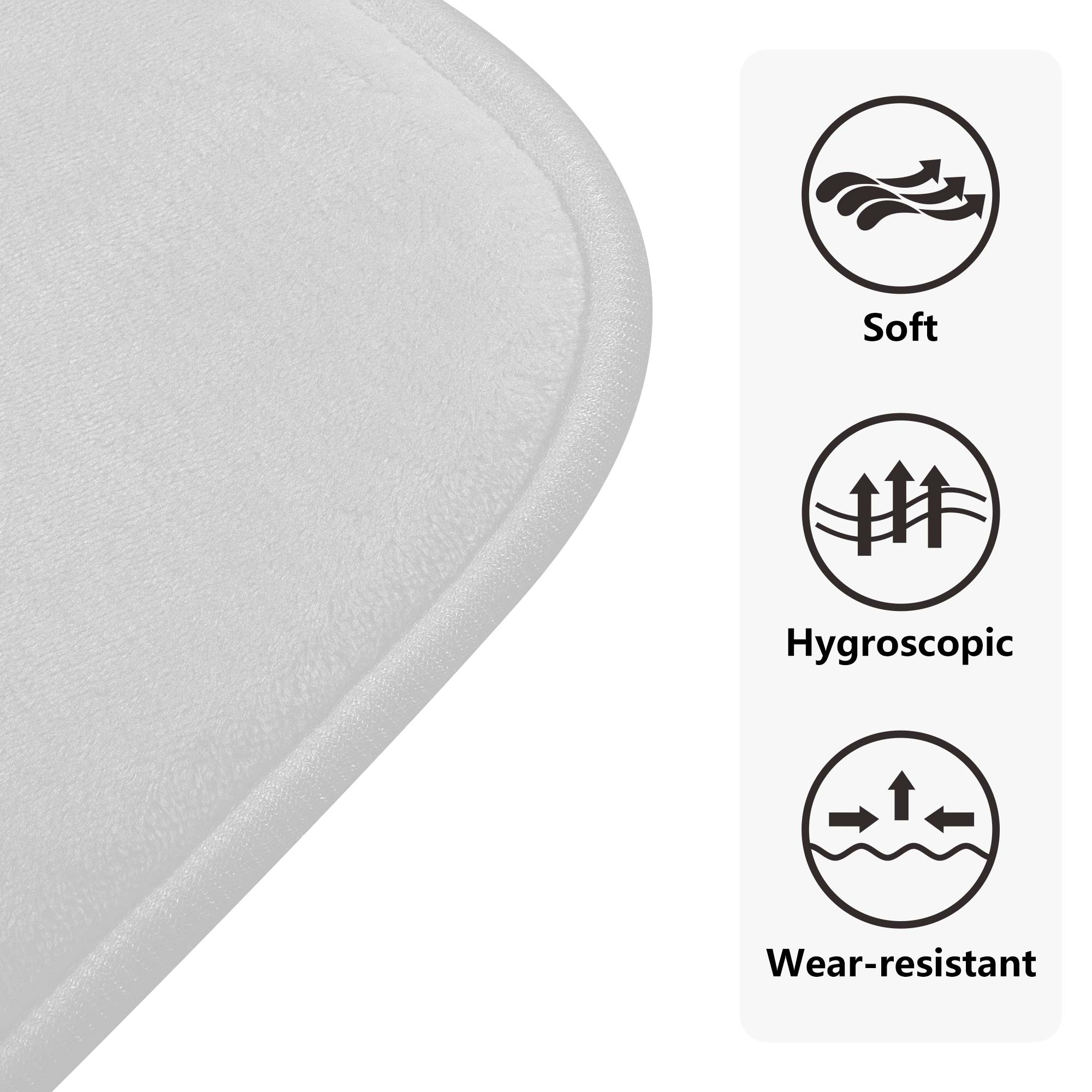 White bathroom rug detail with softness, hygroscopic, and wear-resistant features for ocean animal toilet set.