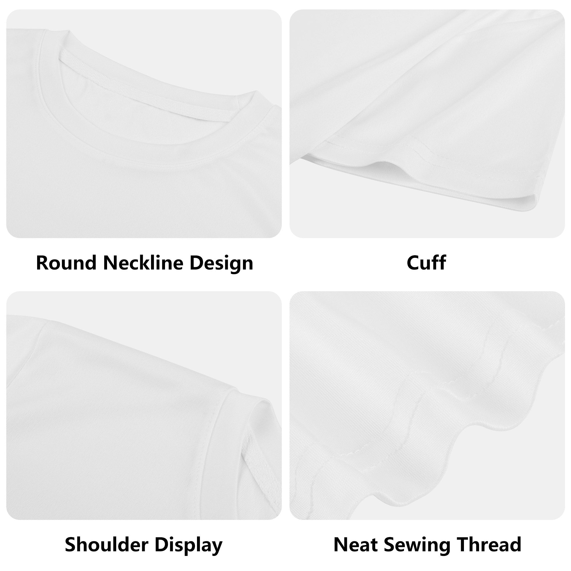 White Men's T-Shirt Detail: Round Neckline, Cuff, Shoulder, and Sewing Thread. Stylish & Comfortable