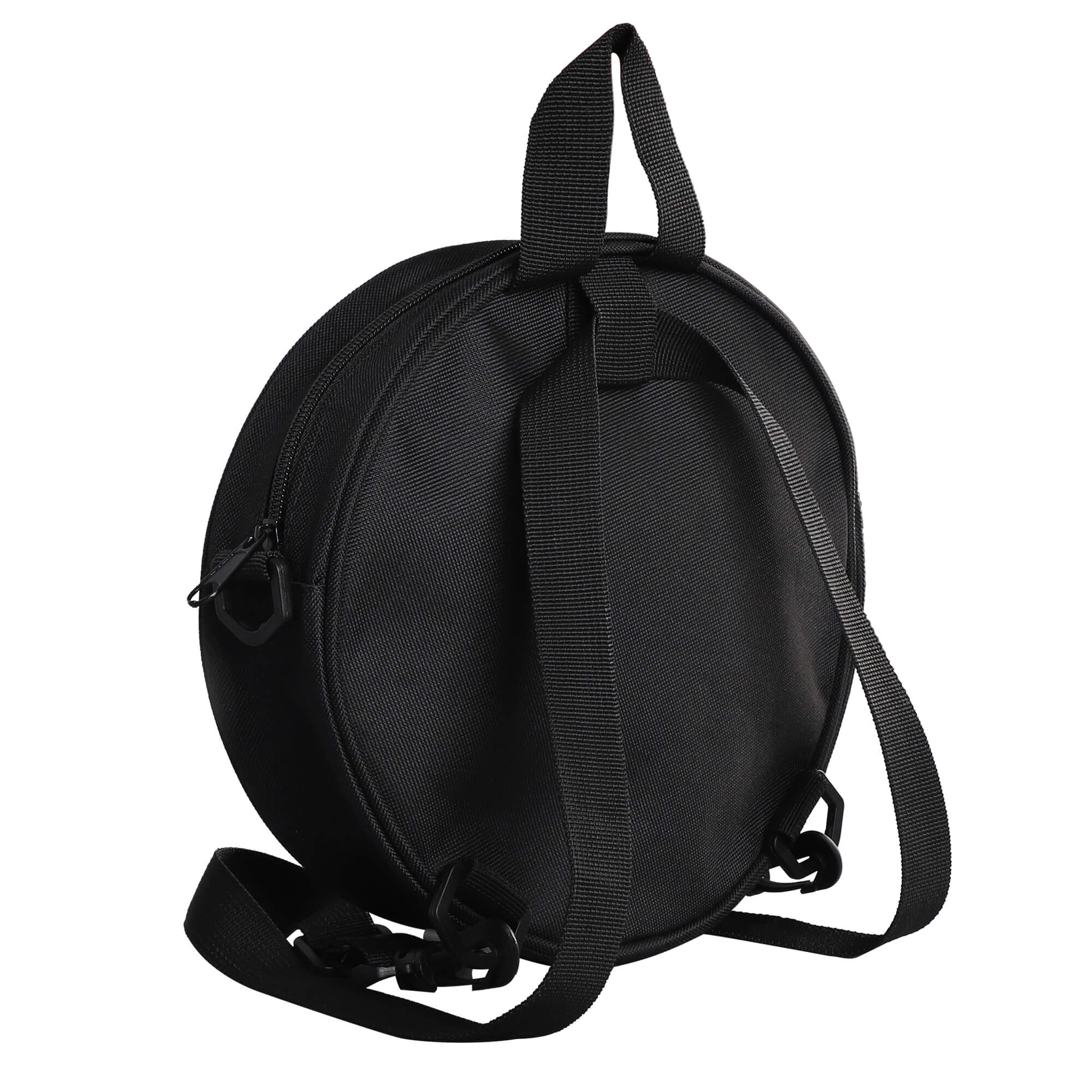 Black round crossbody bag for women with adjustable strap, polyester canvas purse, circle shoulder bag