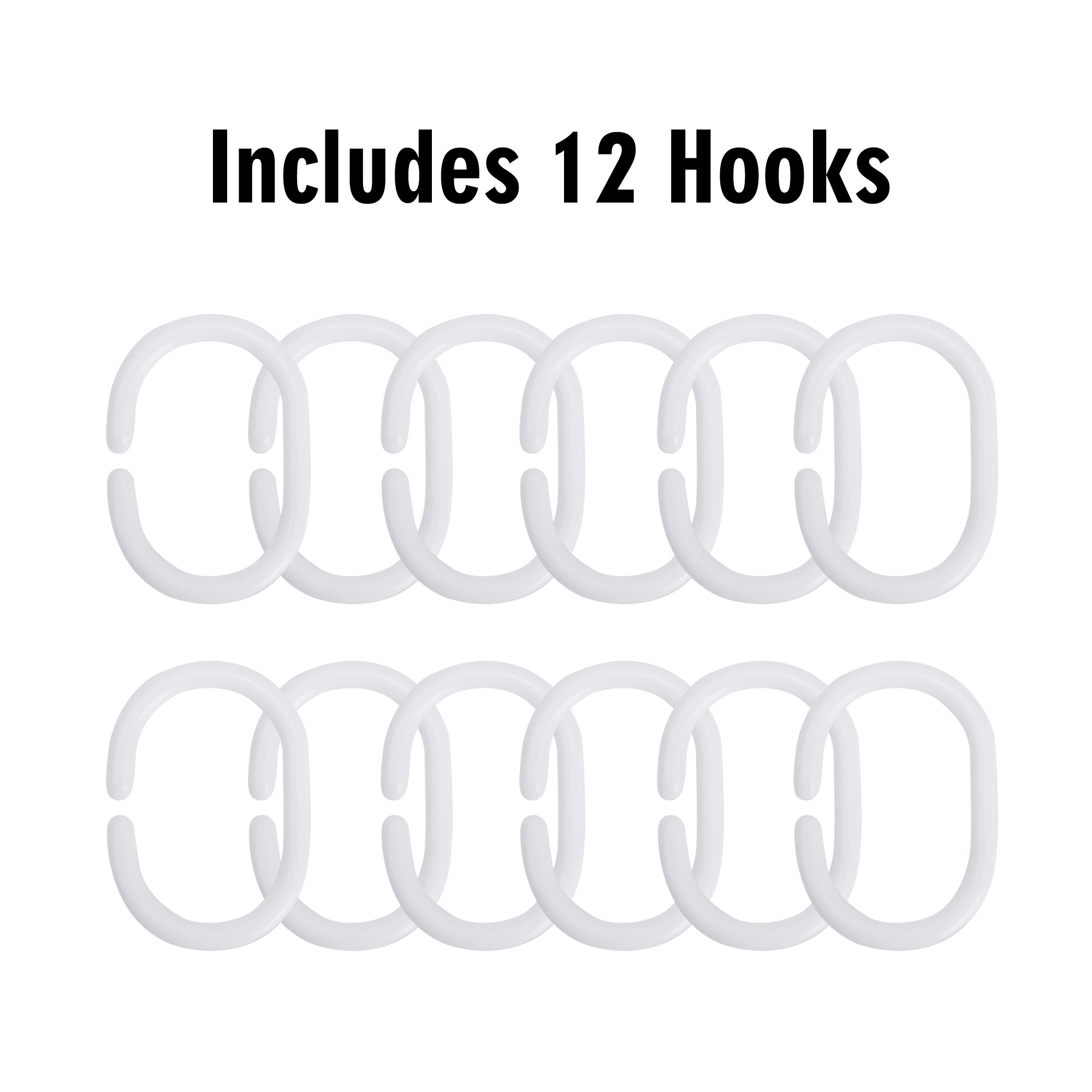 White shower curtain hooks, Includes 12 hooks for easy installation