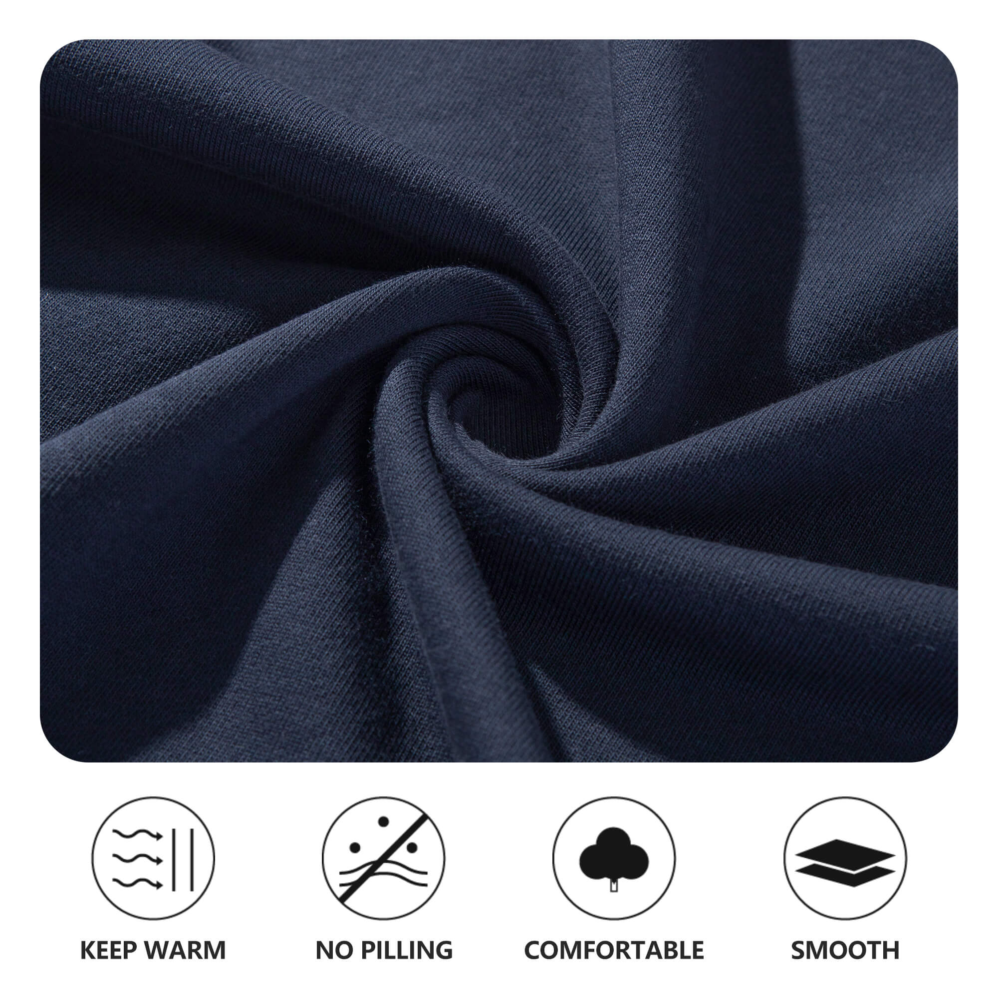 Navy blue cotton sweatshirt fabric detail. Keep warm, no pilling, comfortable, and smooth. Perfect for a hoodie.