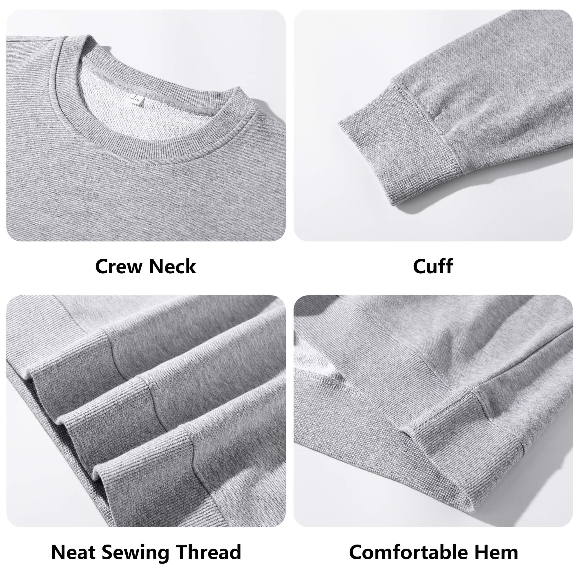 Grey sweatshirt details: crew neck, cuff, neat stitching, and comfortable hem. Ben Heine art print hoodie.