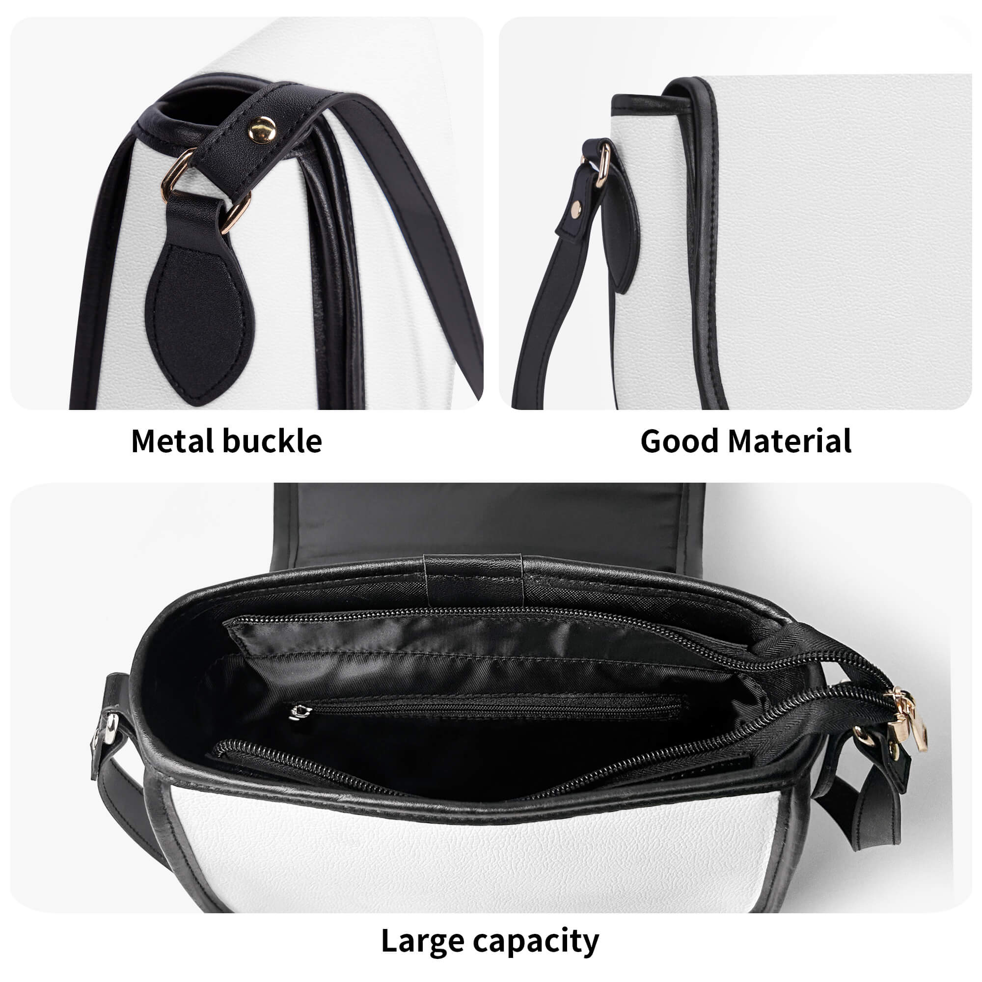 PU leather crossbody purse details: metal buckle, good material, and large capacity, ladies saddle bag
