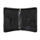 Black PU leather Bible cover with zippered closure, inside pocket and zip pocket, perfect for men or women.
