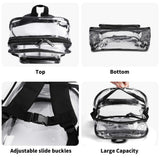 Clear PVC backpack, transparent design with adjustable straps and large capacity for school or travel.
