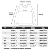 Size chart for Ben Heine African Lion art print sweatshirt, featuring length, chest, shoulder, and sleeve dimensions.