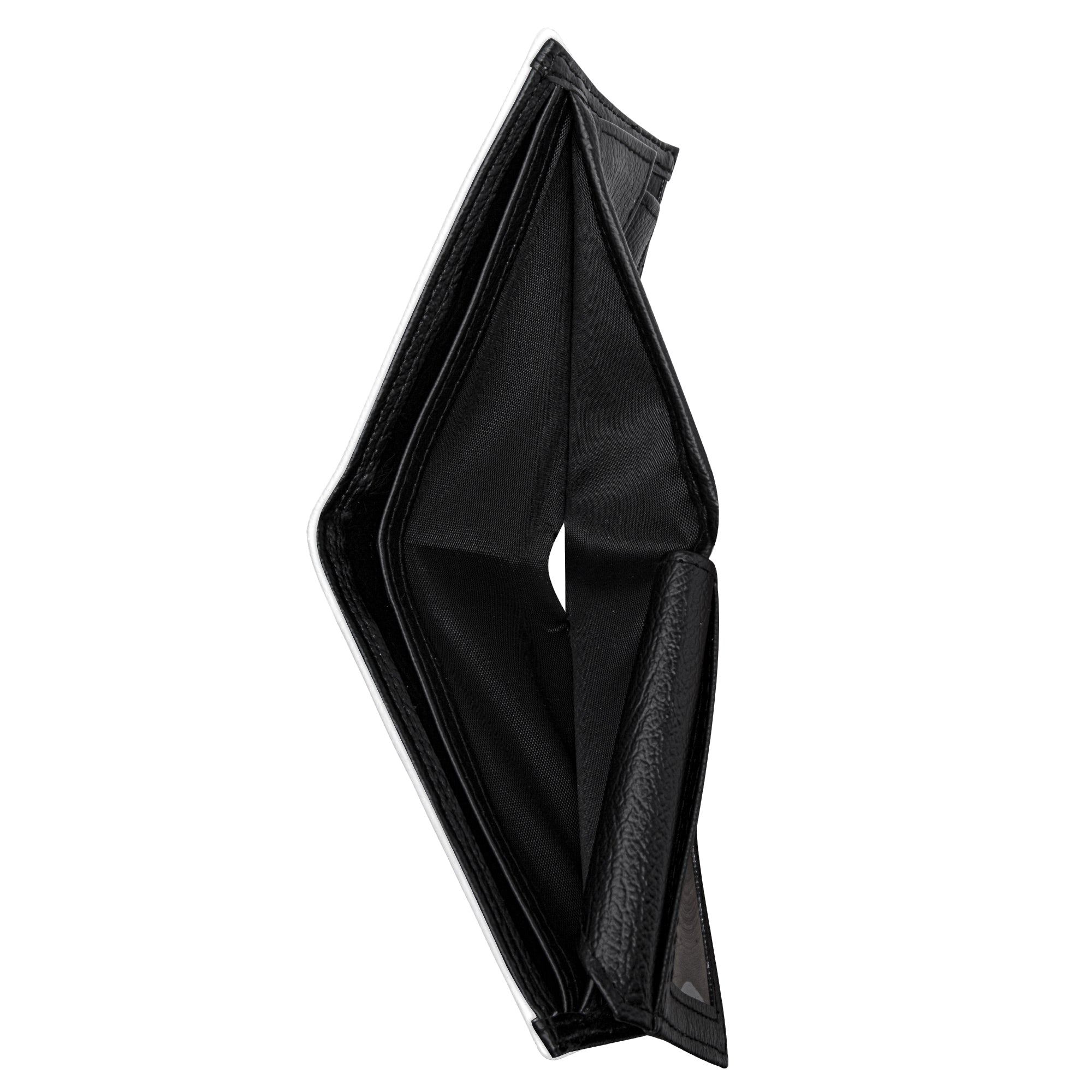 Black PU leather men's wallet, showcasing card slots and slim design. Perfect for gifts.