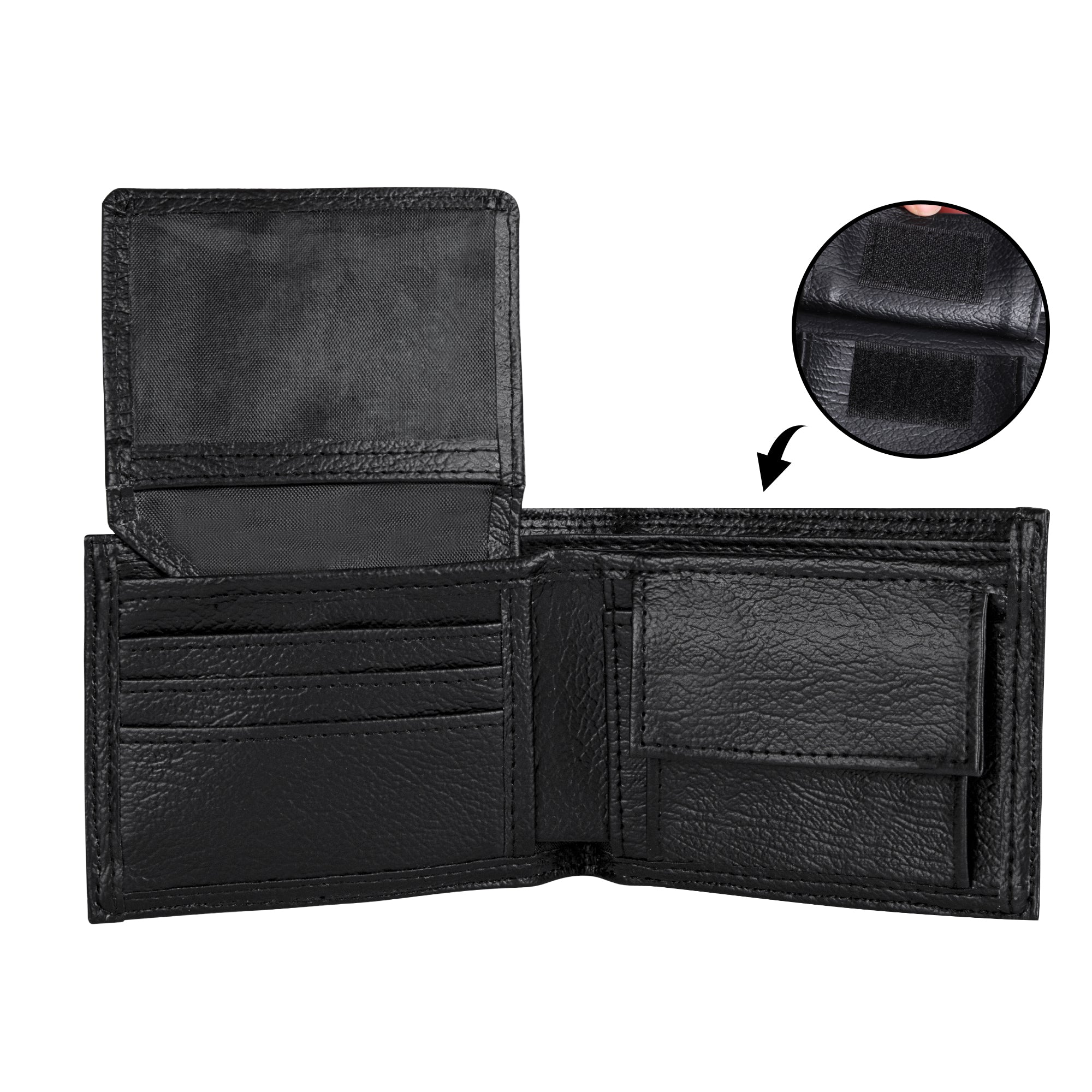 Black PU leather men's short wallet with card slots and coin pocket