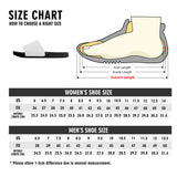 Flip Flop Size Chart for Women & Men, including US & EU sizes with Outsole Length (CM) measurements for easy size selection.