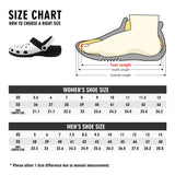 Size chart for personalized winter clogs: US and EU shoe sizes, foot length measurements. Find the perfect fit!