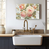 Vintage Roses on Driftwood Canvas Print, floral wall art for home decor. USA made